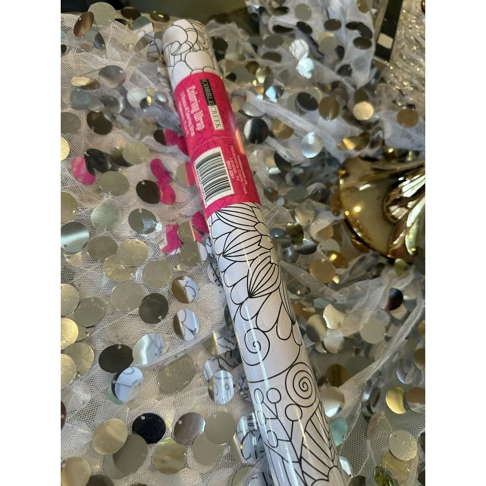 Cobble Creek‎ Coloring Wrap Paper Roll 5 Sheets White Floral Art 27 Sq Ft Gift